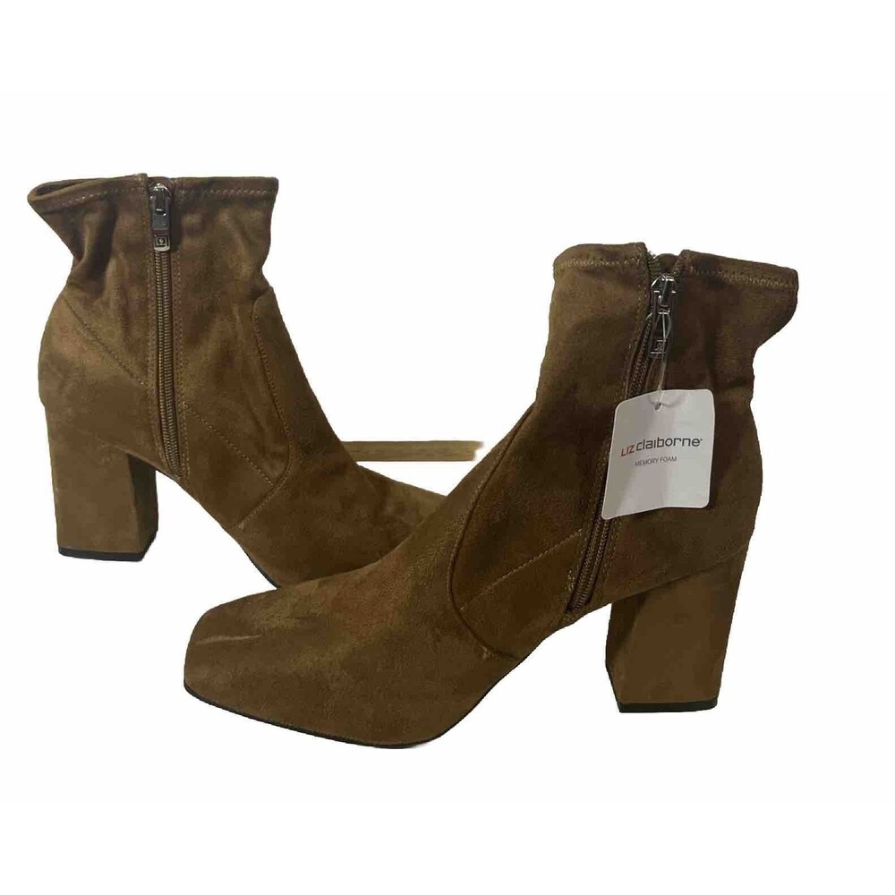 Liz Clairbone Brown Suede Square Toe Women Ankle Boots 9 1/2 M Lckarder 100-2819